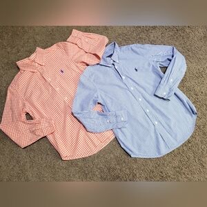 RALPH LAUREN SHIRT BUNDLE BOYS M(10-12) BLUE PLAID/ORANGE GINGHAM BUTTON DOWN